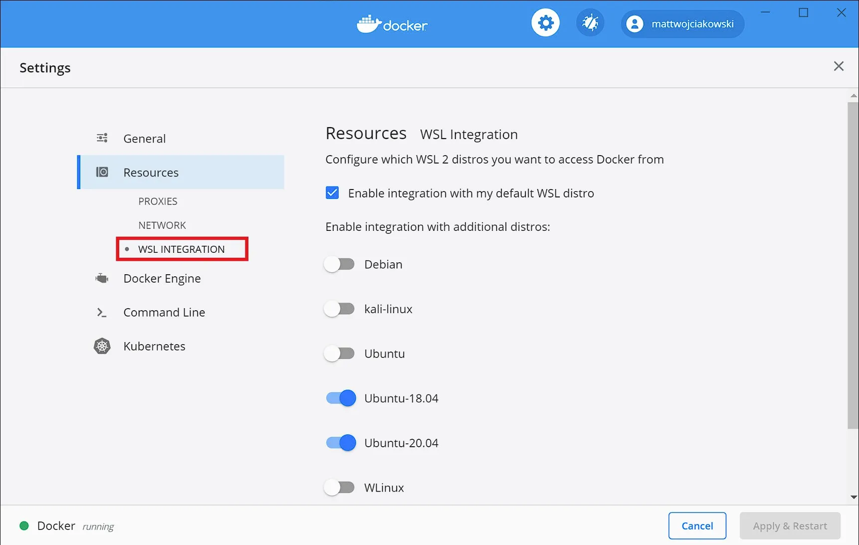 docker desktop 开启 WSL 集成